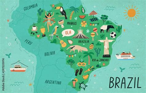 Brazil map hand drawn vector illustration. South America country ...