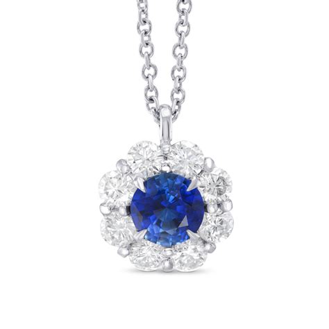 Sapphire and Diamond Round Brilliant Halo Pendant, SKU 323216 (1.35Ct TW)