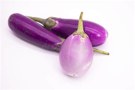 Two Long Eggplant and One Round Eggplant on White Background Stock Photo - Image of organic ...