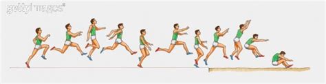 Sequence of illustrations of male athlete competing in triple jump ...