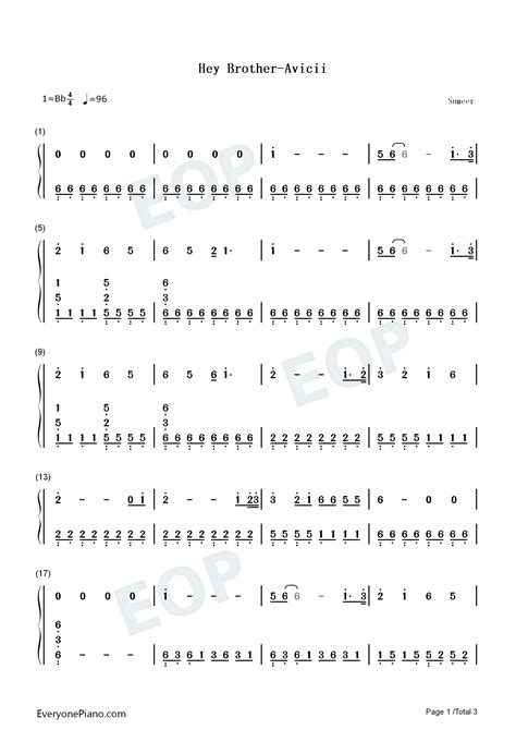 Hey Brother-Avicii Numbered Musical Notation Preview