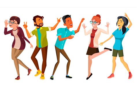 Dancing People Set Vector. Smiling And Have Fun. Free Movement Poses. Isolated Flat Cartoon ...