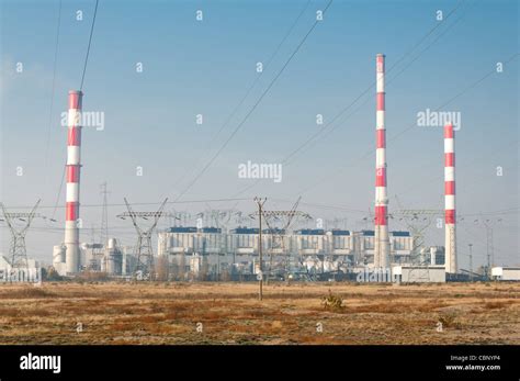 power plant pylons and power lines Stock Photo - Alamy