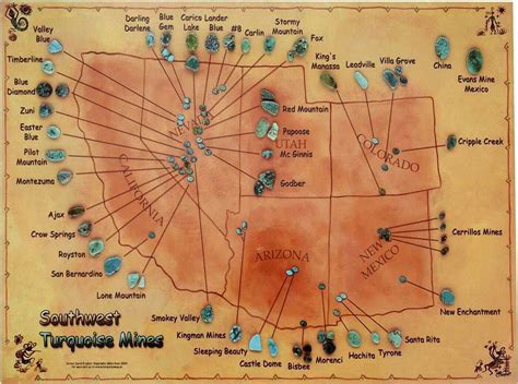 18" x 24" Southwest Turquoise Mines Map Laminated Turquoise Location Map | eBay Las Vegas ...