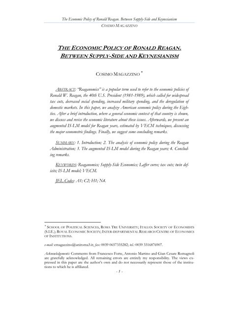 (PDF) The Economic Policy of Ronald Reagan: Between Supply-Side and ...