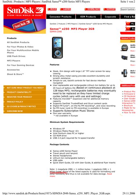 Download free pdf for Sandisk Sansa e260 MP3 Player manual