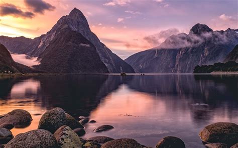 Scarica sfondi Milford Sound, tramonto, Parco Nazionale di Fiordland ...