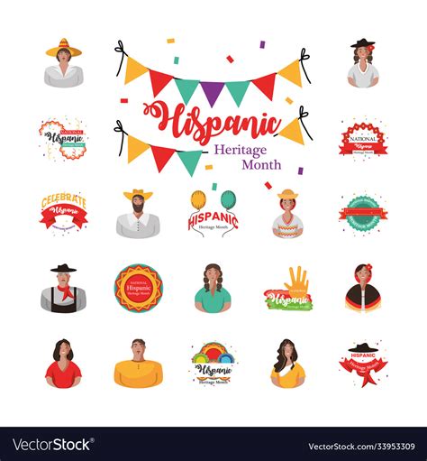 National hispanic heritage month icons group Vector Image