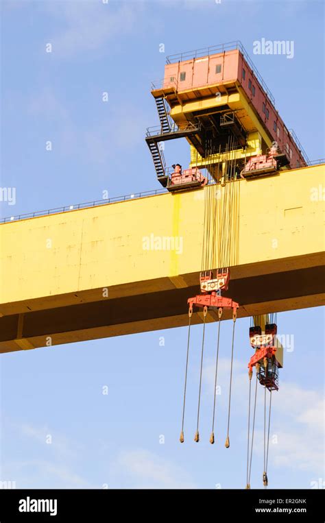 Cab on the famous Harland and Wolff yellow cranes, Belfast Stock Photo - Alamy