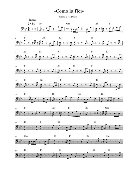 Como La Flor – Selena Quintanilla Como la Flor (Bass Sheet) Sheet music ...