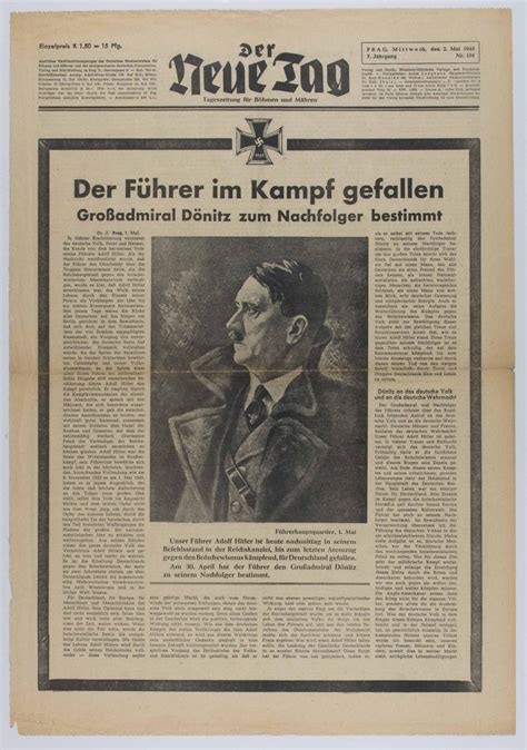 Lot - GERMAN NEWSPAPER ANNOUNCES DEATH OF HITLER