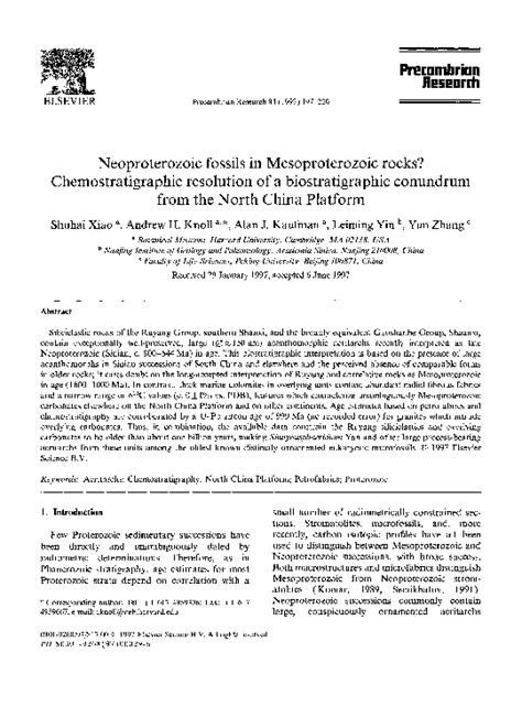 (PDF) Neoproterozoic fossils in Mesoproterozoic rocks? Chemostratigraphic resolution of a ...