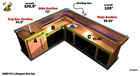 l-shaped wet bar plan details - EHBP-04 | Home bar plans, Custom home bars, Bar plans