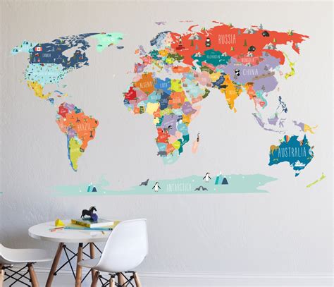 Wall Decal World Map interactive map Wall Sticker Room