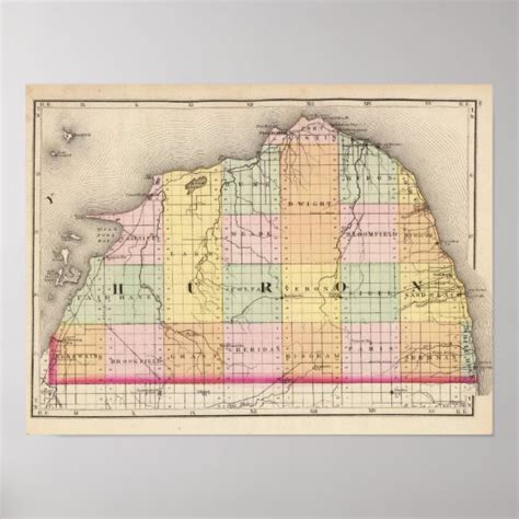 Map of Huron County, Michigan Poster | Zazzle.com