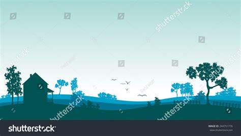 Blue House Woods Silhouette Stock Vector (Royalty Free) 244751776