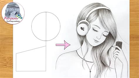 Girl With Headphones Drawing