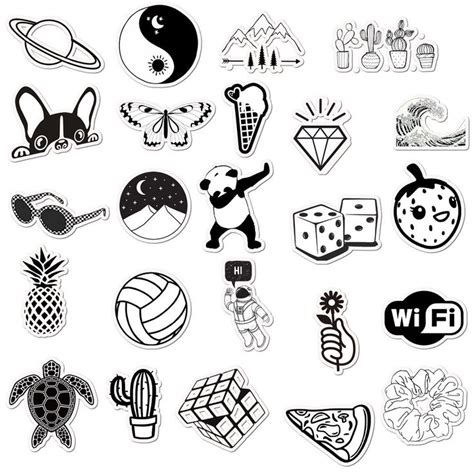 50pcs Cute Black and White Sticker Pack for Laptopwater - Etsy | Black and white stickers, Black ...