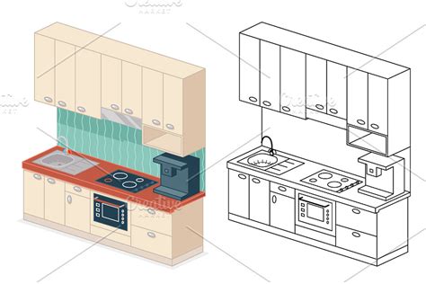 Isometric kitchen design vector | Pre-Designed Illustrator Graphics ~ Creative Market