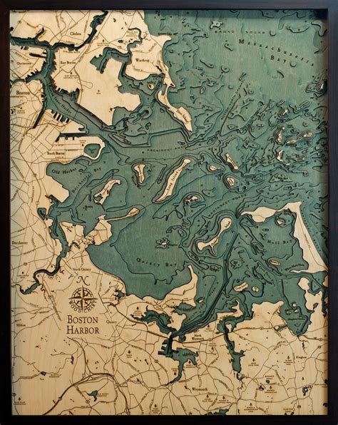 Boston Harbor Wood Carved Topographic Depth Chart / Map | Lake art ...