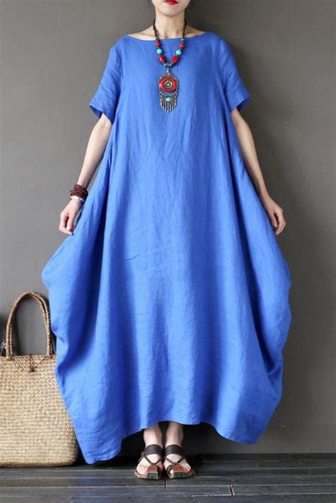 Blue Casual Linen Plus Size Summer Maxi Dresses 1640– FantasyLinen