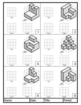 Orthographic Projection Practice One | Orthographic projection, Isometric drawing, Isometric ...