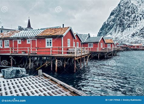 Traditional Red Rorbu Houses in Reine, Norway Stock Photo - Image of building, scandinavia ...