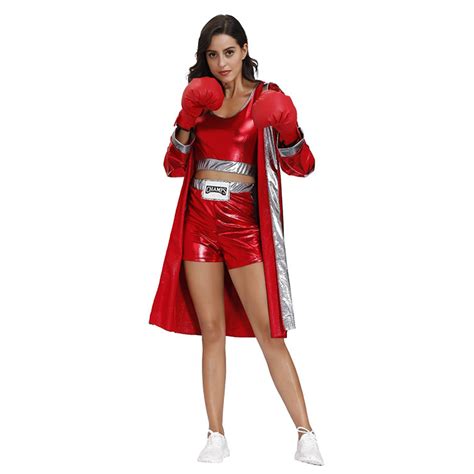 3Pcs Women's Red World Champion Boxing Clothing Adult Cosplay Costume ...