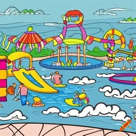 Aqua park for kids coloring book on Craiyon