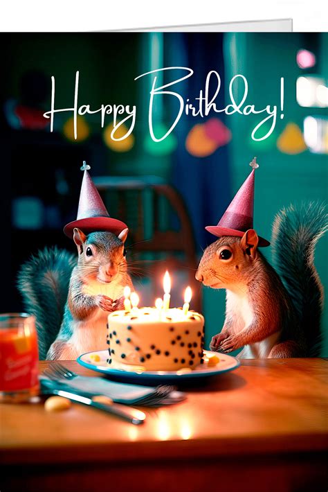 Two Squirrels Happy Birthday Personalized Custom Greeting Cards With Birthday Hats, Birthday ...