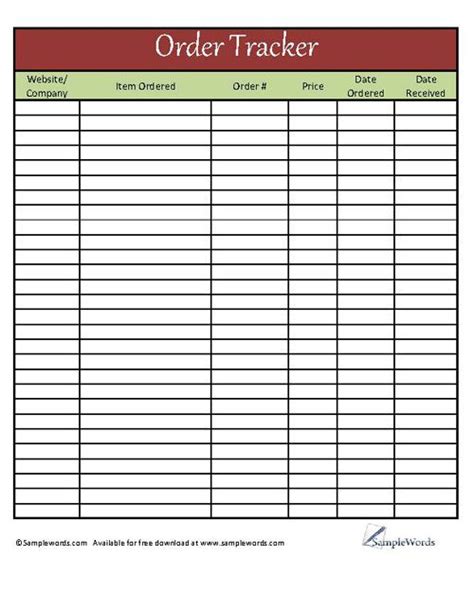 Printable Order Tracker - Excel XLS | Planners and Free printables