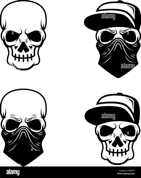 Gangster skull with baseball cap and bandana. Design element for logo ...