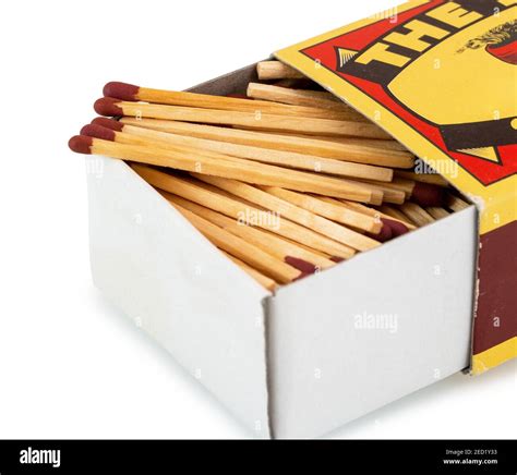 Vintage cardboard matchbox with matches isolated on white background with clipping path. Matches ...