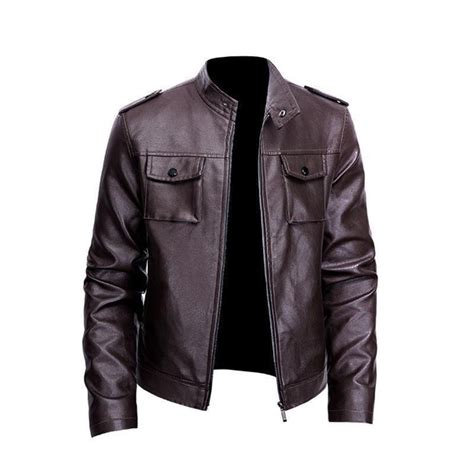 2023 Men's PU Leather Jacket Windproof Jacket Men's PU Leather Motorcycle Jacket Locomotive ...