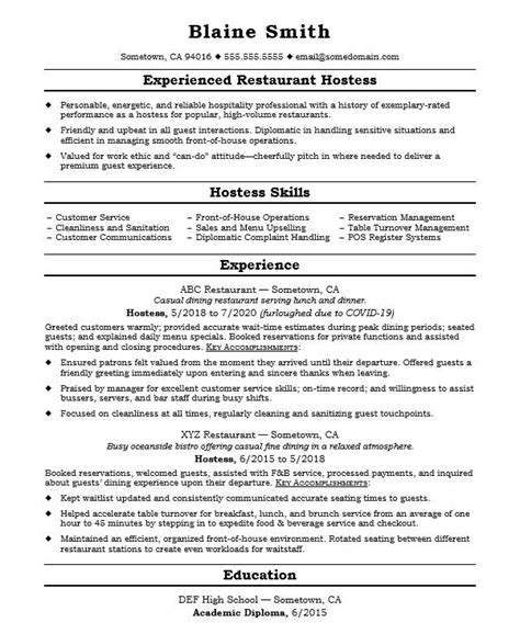 Hostess Resume | Monster.com