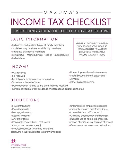 Income Tax Checklist: What Your Accountant Needs to File Your Income Taxes Copy - Mazuma