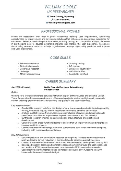 UX Researcher resume example + guide and resume template