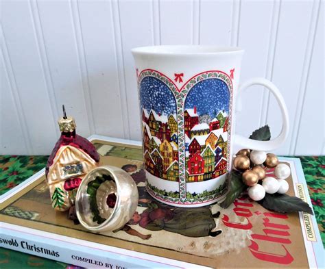 Dunoon Christmas Mug Sue Scullard Snowy English Village Bone China ...