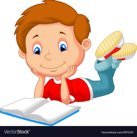 Cute boy cartoon reading book Royalty Free Vector Image