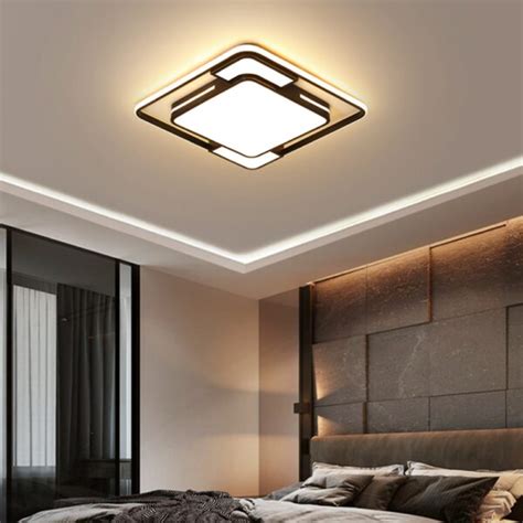 Modern LED Ceiling Light with Remote Black Dimmable Lamp Square Rectangle Lighting for Living ...