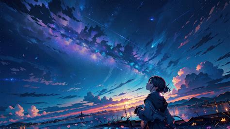 Anime Girl Sky Sunset 4K #3201m Wallpaper iPhone Phone