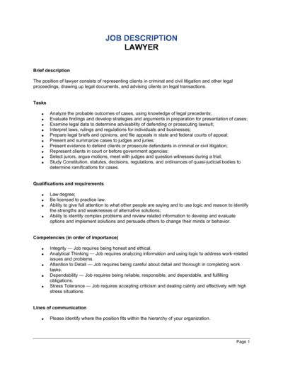 Lawyer Job Description Template (Download)