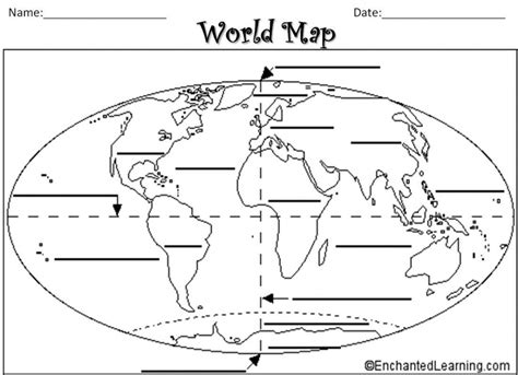 Continents And Oceans Printable Map