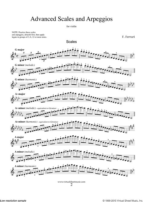 Advanced Scales and Arpeggios sheet music for violin solo (PDF)