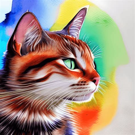 Cat Rainbow Loose Watercolor Art Painting Hyper Realistic Intricate ...