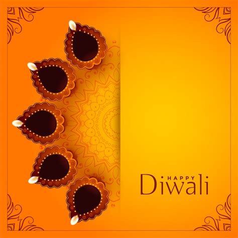 Free Vector | Happy diwali yellow background with decorative diya