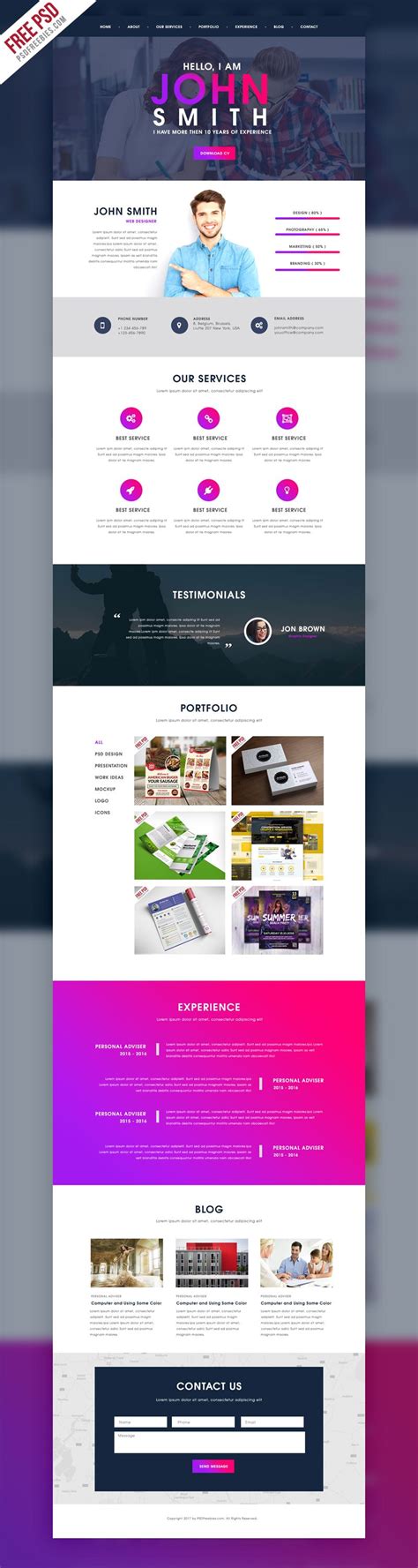 Creative One Page Portfolio Website Template Free PSD | Free brochure ...