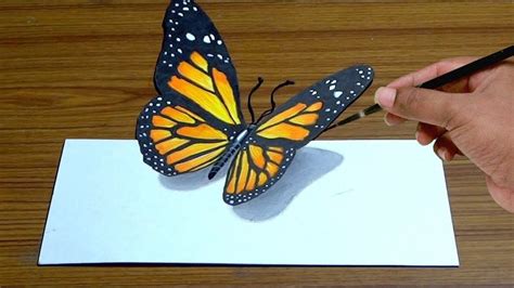 How to Draw 3D Butterfly in Simple Way | Anamorphic illusion | 3D Trick ... | 3d drawings ...