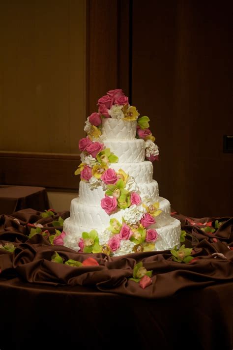 Six Tier Wedding Cake with Cascading Flowers - Four Seasons Resort Hualalai Weddings | Tiered ...