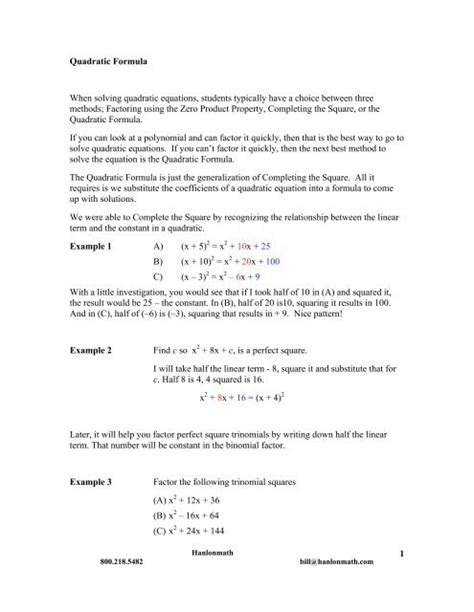 Quadratic Formula - Derivation - Hanlon Math